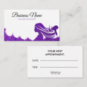 パープルエレガントグリッターレディーヘアードレッサー 予約カード (正面/裏面)