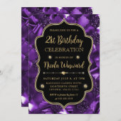 パープルエレガントグリッターヴィンテージフレーム誕生日 招待状 (正面/裏面)