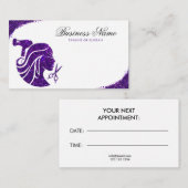 パープルエレガントグリッター女性美容師 予約カード (正面/裏面)