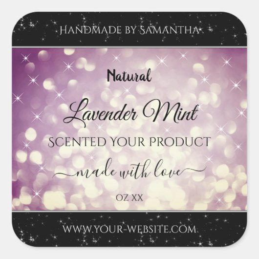 パープルエレガントグリッター製品の梱包ラベル スクエアシール (正面)