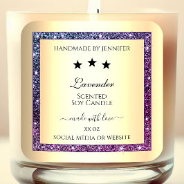 パープルエレガントグリッター製品ラベル付き金ゴールド スクエアシール