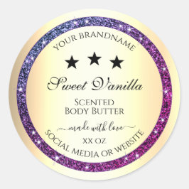 パープルエレガントグリッター製品ラベル付き金ゴールド ラウンドシール