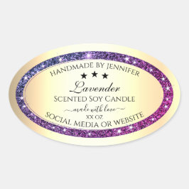 パープルエレガントグリッター製品ラベル付き金ゴールド 楕円形シール