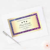 パープルエレガントグリッター製品ラベル付き金ゴールド 長方形シール (封筒)