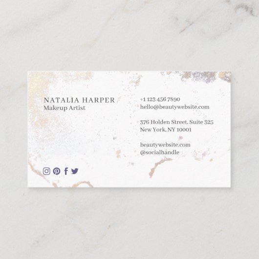 パープルエレガントグリッター金ゴールド美しい&メイクアップアーティスト 名刺 (裏面)