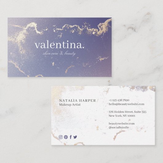 パープルエレガントグリッター金ゴールド美しい&メイクアップアーティスト 名刺 (正面/裏面)