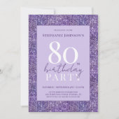 パープルエレガントグリッター80th誕生日パーティー 招待状 (正面)