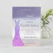 パープルエレガントグリッター《写真》ぼけ味、ドレスブライダルシャワー 招待状 (スタンド正面)