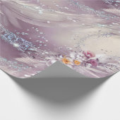 パープルエレガントグレービーズカラフルフローラ羽 ラッピングペーパー (角)