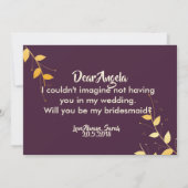 パープルエレガントゴールデン葉ズのブライデメイド 招待状 (裏面)