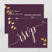 パープルエレガントゴールデン葉RSVP招待状ポスト インビテーションポストカード (正面/裏面)
