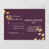 パープルエレガントゴールデン葉RSVP招待状ポスト インビテーションポストカード (裏面)