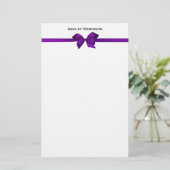 パープルエレガントサテンボウを白に 便箋 (スタンド正面)