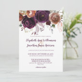 パープルエレガントシャンパン秋フローラ結婚ズ 招待状 (スタンド正面)