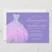 パープルエレガントシルバーグリッタードレスキンセアニェラ 招待状 (正面)
