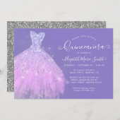 パープルエレガントシルバーグリッタードレスキンセアニェラ 招待状 (正面/裏面)