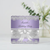 パープルエレガントシルバーダイヤモンドパールバースデーパーティー 招待状 (スタンド正面)