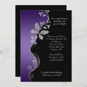 パープルエレガントシルバーホリークリスマスパーティー 招待状 (正面/裏面)