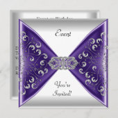 パープルエレガントシルバーホワイトイベントパーティー 招待状 (正面/裏面)