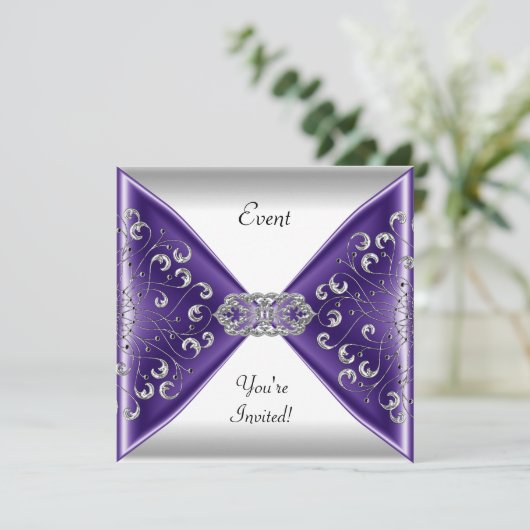 パープルエレガントシルバーホワイトイベントパーティー 招待状 (スタンド正面)
