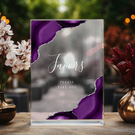 パープルエレガントシルバー瑪瑙結婚式の引き出物 アクリルサイン