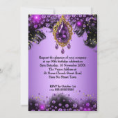 パープルエレガントジュエリードレス金ゴールド誕生日パーティー 招待状 (裏面)