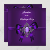 パープルエレガントジュエルボウ誕生日パーティー 招待状 (正面/裏面)