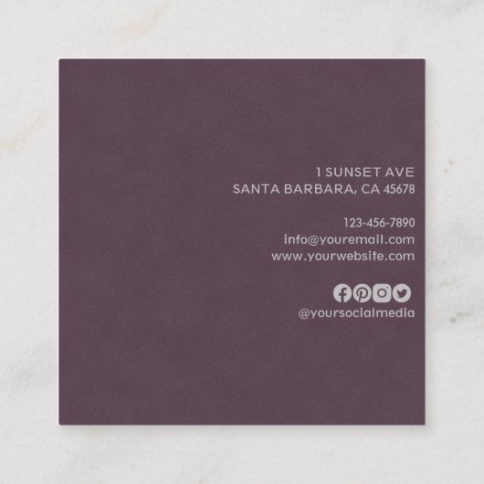 パープルエレガントスエードレザーテクスチャプロフェッショナル スクエア名刺 (裏面)