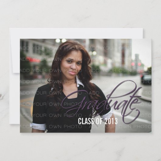 パープルエレガントスクリプトフォト卒業招待状 招待状 (正面)
