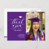 パープルエレガントスクリプト写真卒業ありがとう ポストカード (正面/裏面)