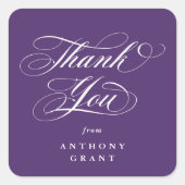 パープルエレガントスクリプト卒業ありがとう スクエアシール (正面)