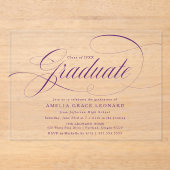 パープルエレガントスクリプト卒業パーティー アクリル招待状 (正面)