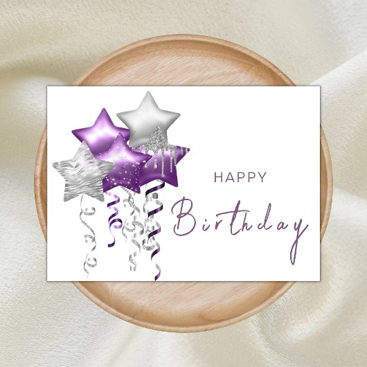 パープルエレガントスターバルーンモダンハッピーバースデー カード