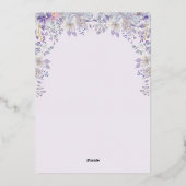 パープルエレガントスモーキーグレーフローラ金ゴールドアー結婚チ 箔招待状 (裏面)