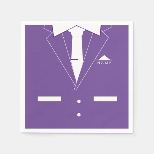 パープルエレガントスーツ&ホワイトネクタイ – お名前を追加 スタンダードカクテルナプキン (正面)