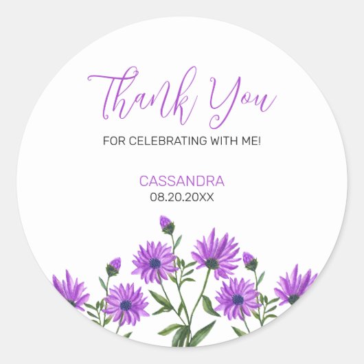 パープルエレガントゼランセムフローラありがとう ラウンドシール (正面)