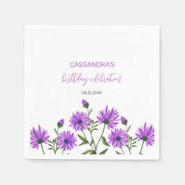 パープルエレガントゼランセムフローラ誕生日パーティー スタンダードカクテルナプキン