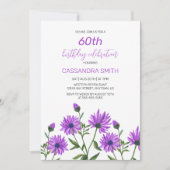 パープルエレガントゼランセムフローラ誕生日パーティー 招待状 (正面)