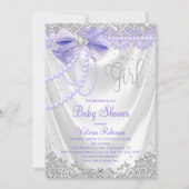 パープルエレガントダイヤモンドパールガーリーベビーシャワー 招待状 (正面)