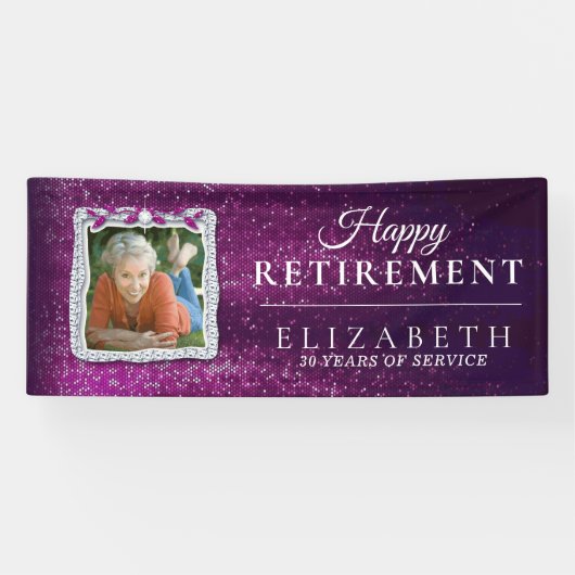 パープルエレガントダイヤモンドフレーム退職パーティー  横断幕 (横)