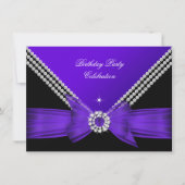 パープルエレガントダイヤモンドボウ誕生日パーティー2 招待状 (正面)