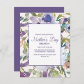パープルエレガントダスティブルーフローラ母の日 招待状 (正面/裏面)