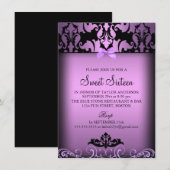 パープルエレガントダマスクSweet sixteenパーティー招待状 招待状 (正面/裏面)