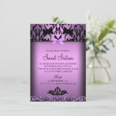 パープルエレガントダマスクSweet sixteenパーティー招待状 招待状 (スタンド正面)