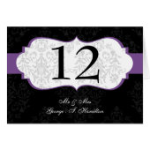 パープルエレガントダマスコテーブルのシーティングカード (正面横)