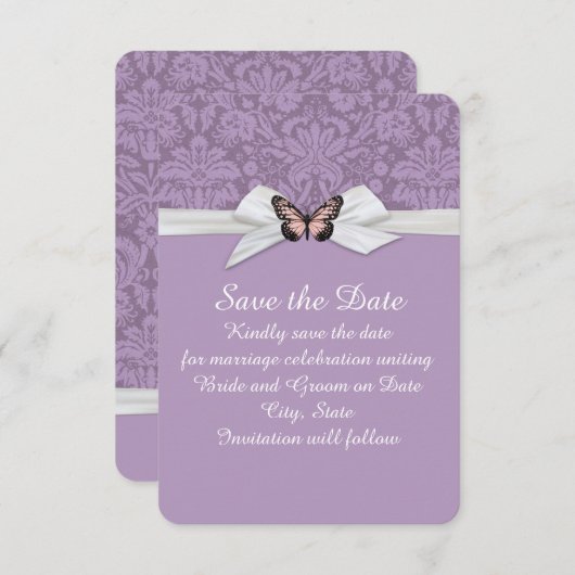 パープルエレガントチューダーダマスク日付を保存 セーブザデート (正面/裏面)