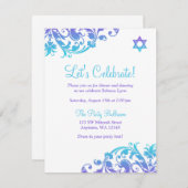 パープルエレガントティール(緑がかった色)フローリッシュバルミツワー披露宴 招待状 (正面/裏面)