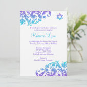 パープルエレガントティール（緑がかった色）フローリッシュバルミツワー 招待状 (スタンド正面)