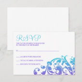 パープルエレガントティール（緑がかった色）フローリッシュバルミツワーRSVP 出欠カード (正面/裏面)