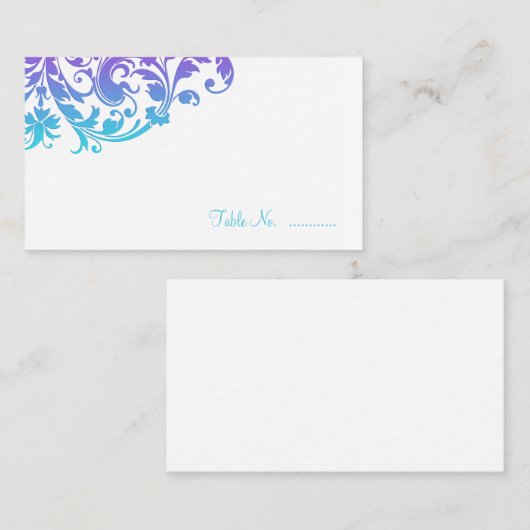パープルエレガントティール(緑がかった色)フローリッシュ座席表 プレイスカード (正面/裏面)